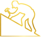 A gold icon of a man working on a roof.